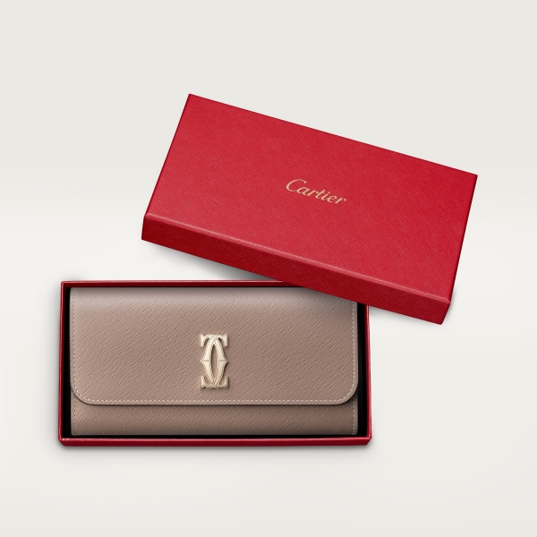 International wallet with flap, C de Cartier Clay-coloured textured calfskin, golden finish