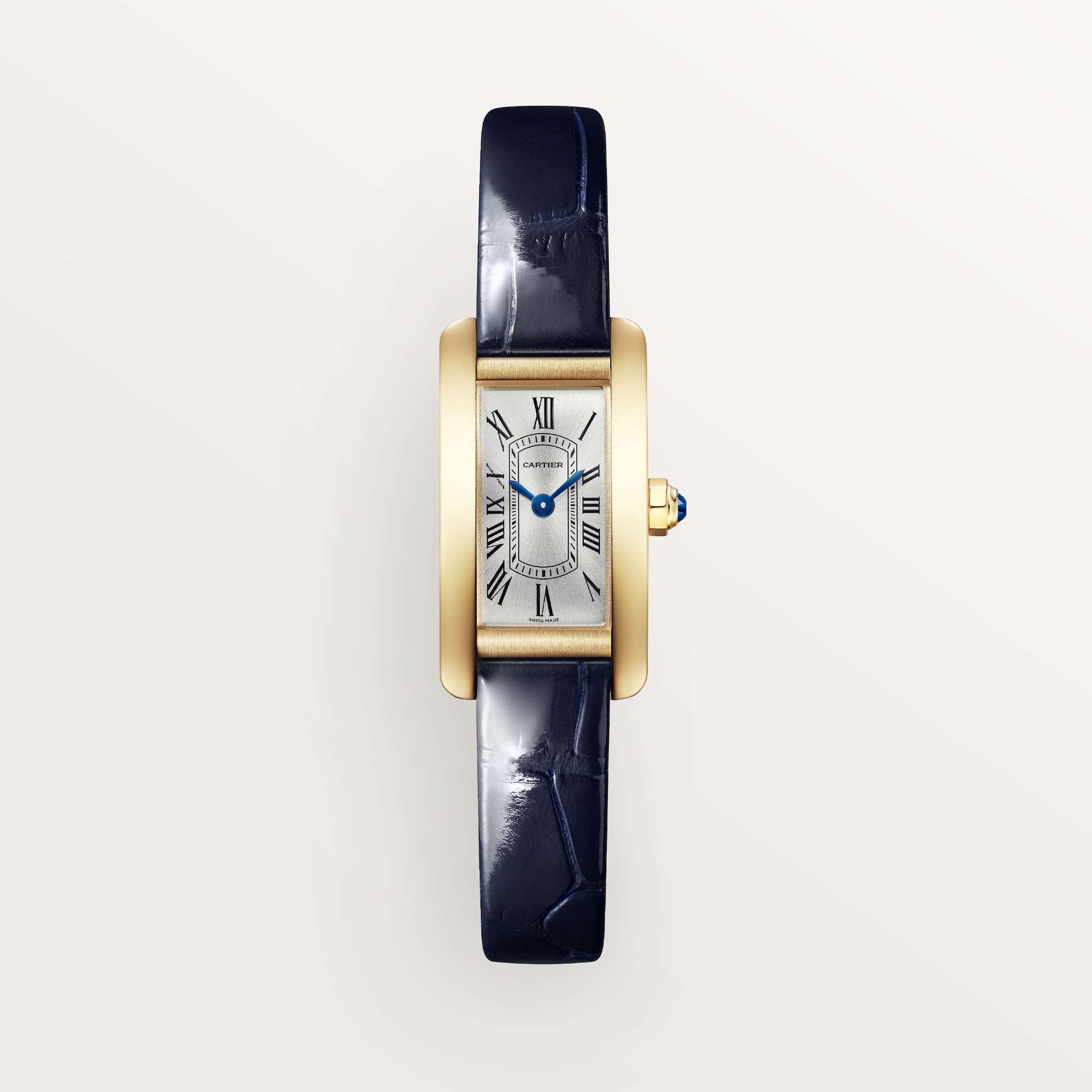 Tank Américaine watchMini model, quartz movement, yellow gold, leather