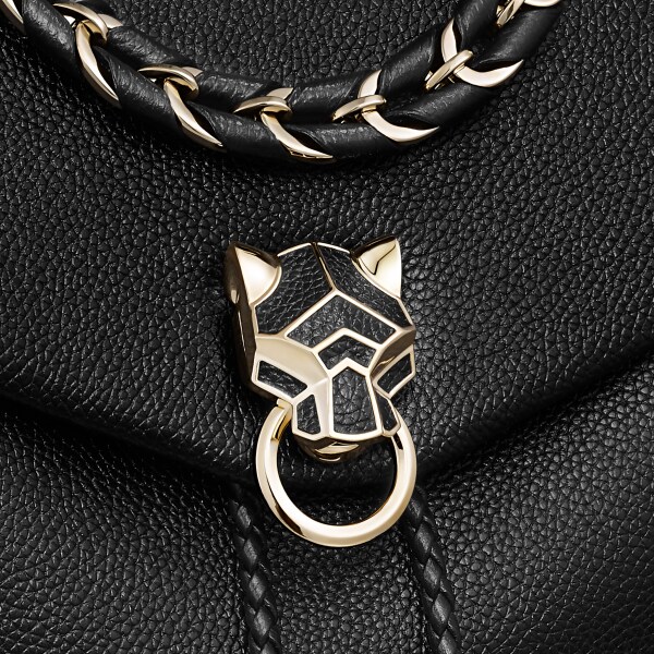 Backpack, Panthère Graphique Black grained calfskin, golden finish