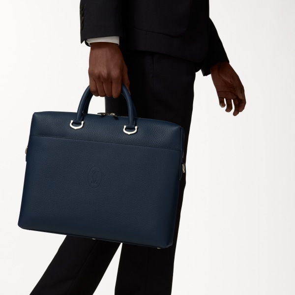 Document holder small model, Must de Cartier Navy blue calfskin, palladium finish