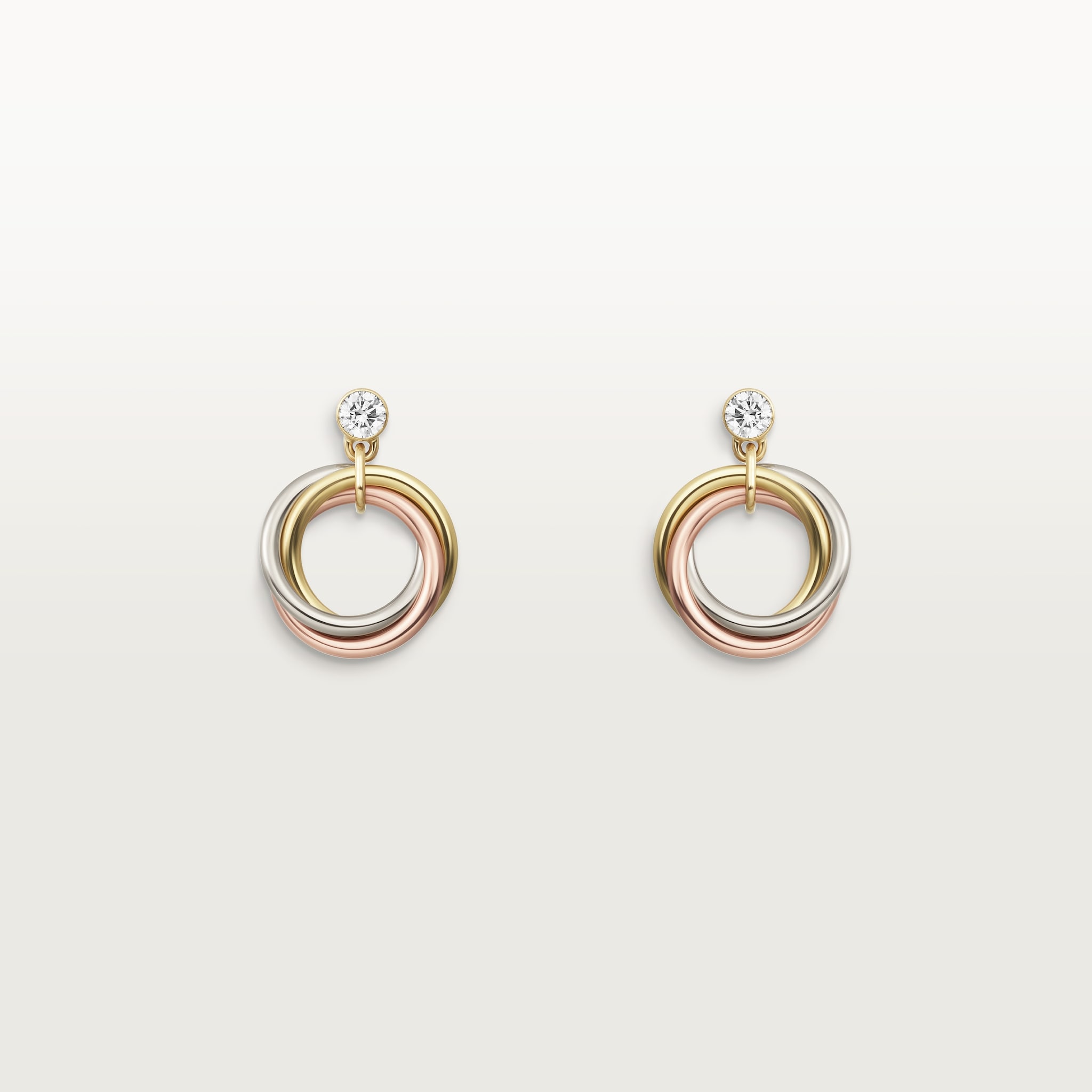 Trinity earrings, brilliant-cut diamonds White gold, yellow gold, rose gold, diamonds