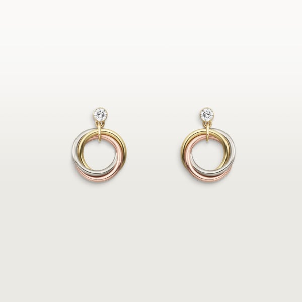 Trinity earrings, brilliant-cut diamonds  White gold, yellow gold, rose gold, diamonds