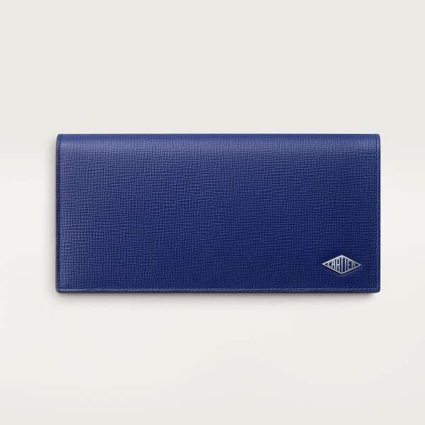 International wallet with zip, Cartier Losange Ink-coloured grained calfskin, palladium finish and ink-coloured enamel