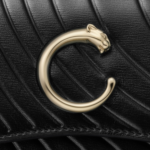 Mini wallet, Panthère de Cartier Black calfskin, embossed Cartier signature motif, golden finish