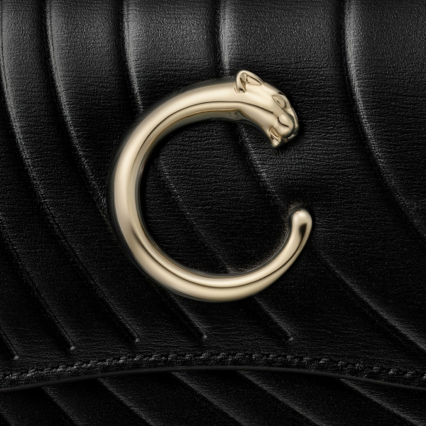 Mini wallet, Panthère de Cartier Black calfskin, embossed Cartier signature motif, golden finish