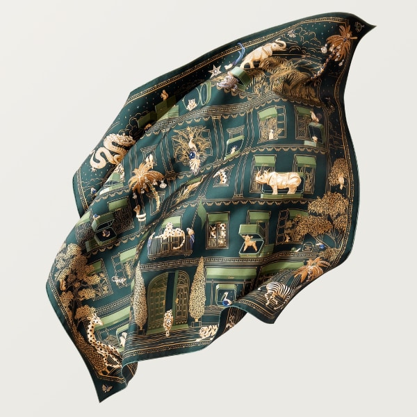 90 scarf, Precious Address Green tea silk twill