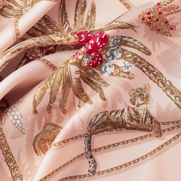 90 scarf, Jewellery Palm Trees Light pink silk twill