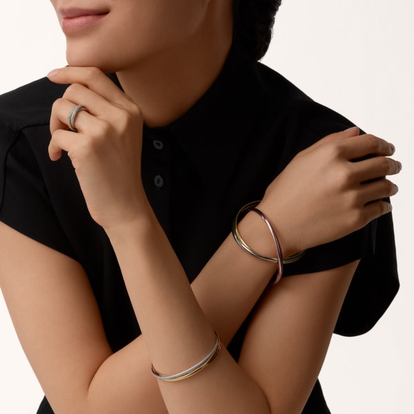 Trinity bracelet, small model, semi-paved White gold, yellow gold, rose gold, diamonds