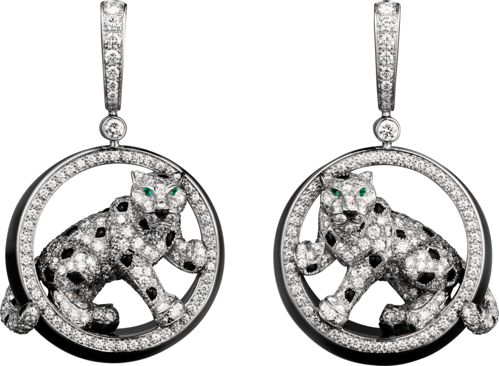 Panthère de Cartier耳环白金，软玉，缟玛瑙，祖母绿，钻石
