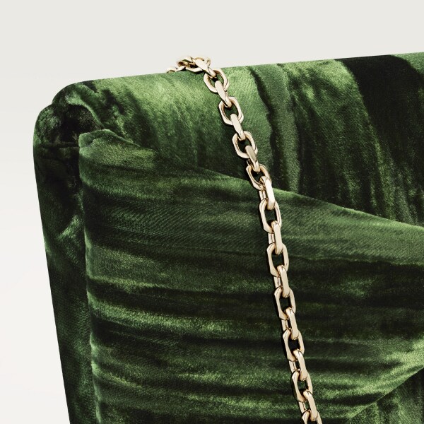 Pouch, Panthère Graphique Green pleated velvet, golden finish