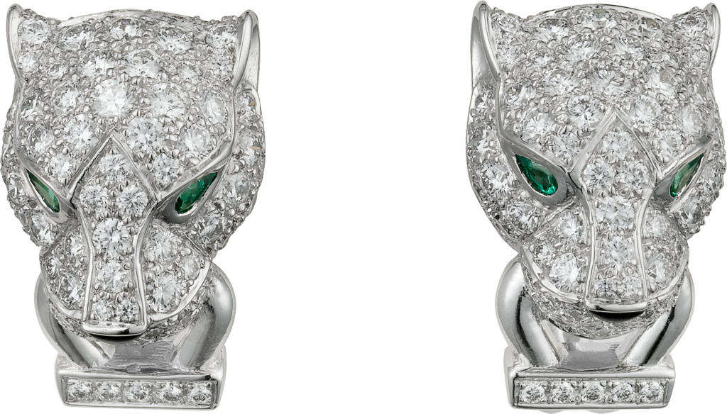 Panthère de Cartier耳环白金，钻石，祖母绿，缟玛瑙