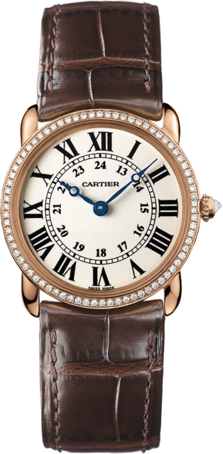 Ronde Louis Cartier watch 29mm, quartz movement, rose gold, diamonds, leather