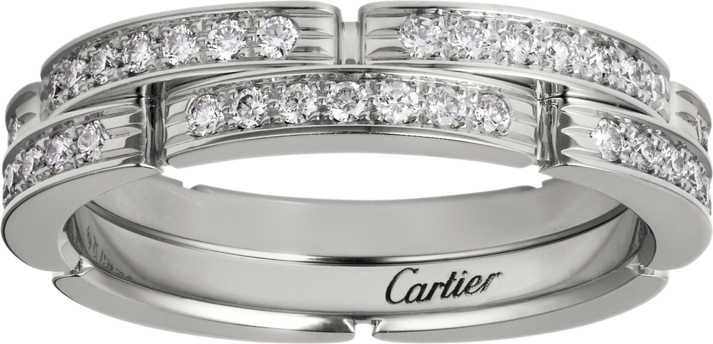 Maillon Panthère双排结婚对戒，半铺镶钻石白金，钻石