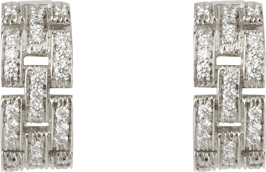 Maillon Panthère三排耳环，铺镶钻石白金，钻石