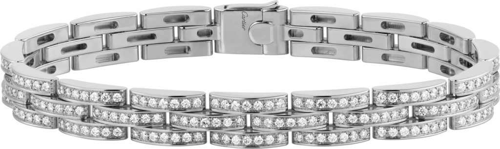 Maillon Panthère三排窄版手镯，铺镶钻石白金，钻石