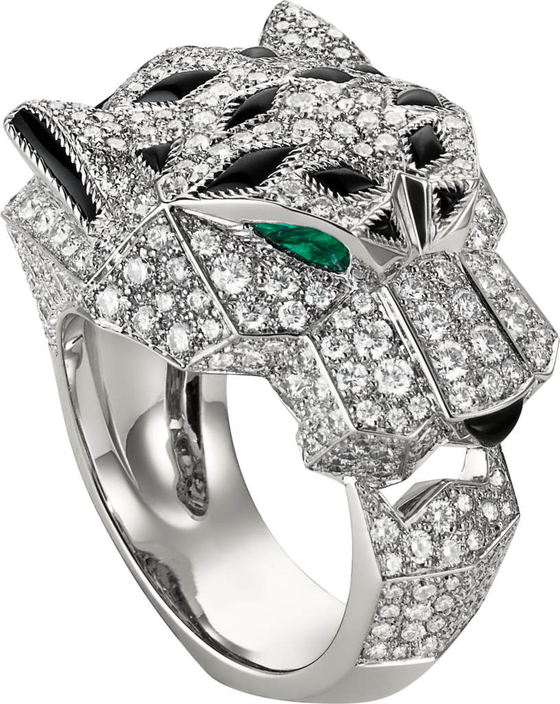 Panthère de Cartier戒指白金，钻石，祖母绿，缟玛瑙