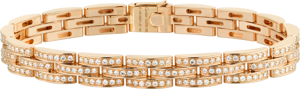Maillon Panthère三排窄版手镯，铺镶钻石玫瑰金，钻石