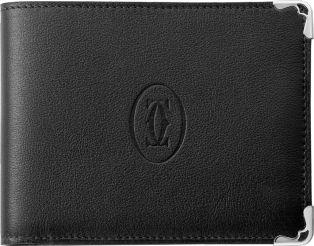 6-Credit Card Wallet, Must de Cartier Black calfskin, stainless steel finish