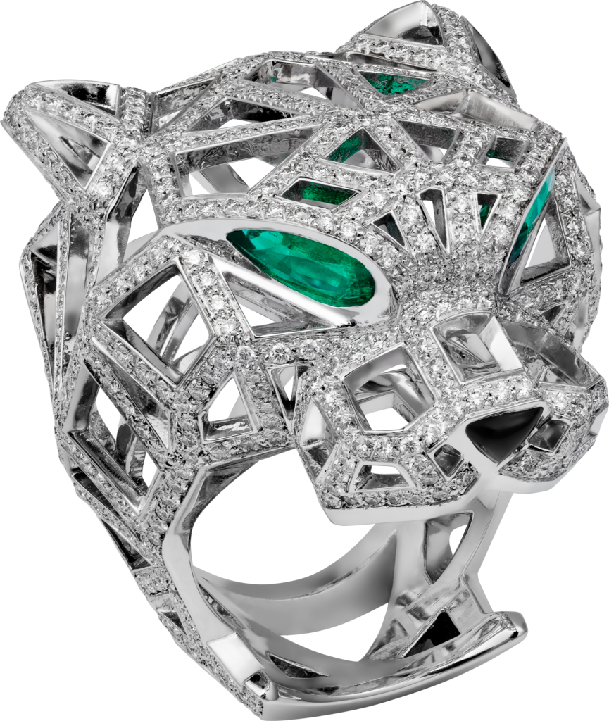 Panthère de Cartier戒指白金，祖母绿，缟玛瑙，钻石