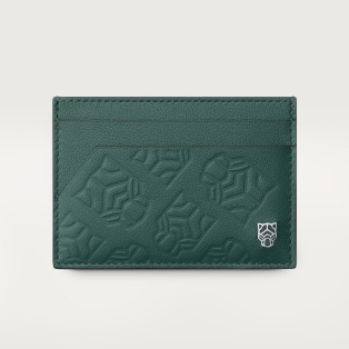 Double card holder, Panthère de Cartier Pine green embossed calfskin, palladium finish