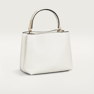 Small model handle bag, Panthère de Cartier Salt white calfskin, golden finish