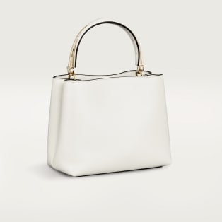 Small model handle bag, Panthère Double de Cartier Salt white calfskin, golden finish