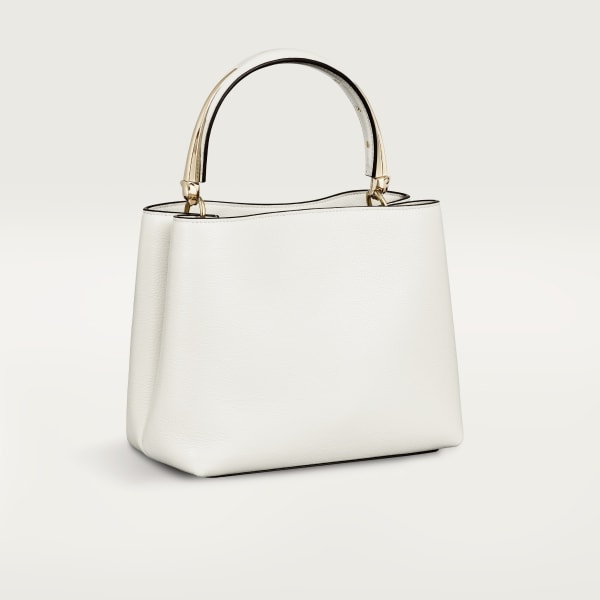 Small model handle bag, Panthère de Cartier Salt white calfskin, golden finish