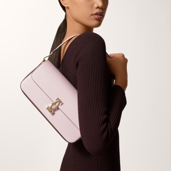 East-west bag, C de Cartier Petal pink textured calfskin, embroidery, golden finish