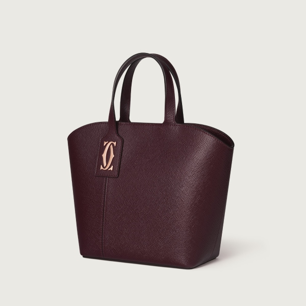 Mini model tote bag, C de Cartier Grape textured calfskin, embroidery, rose golden finish