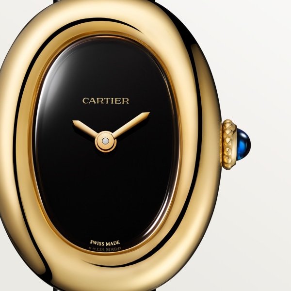 Baignoire watch Mini model, quartz movement, yellow gold, leather