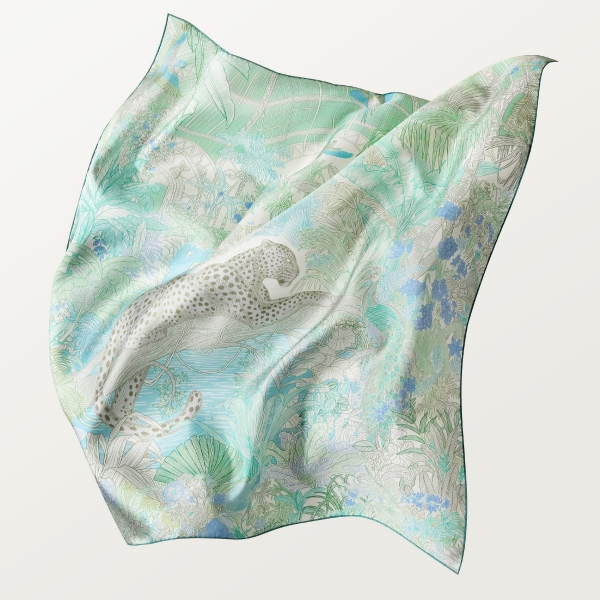 90 Scarf, Panther greenhouse Sage green silk twill