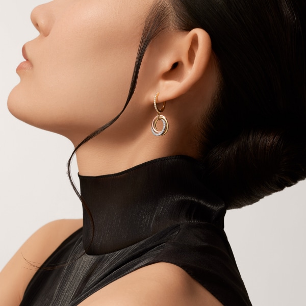 Trinity earrings, semi-paved White gold, yellow gold, rose gold, diamonds