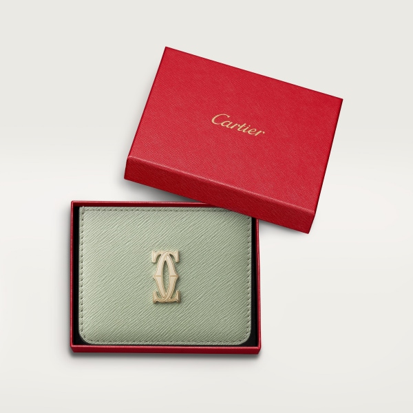 Simple Card Holder, C de Cartier Sage green textured calfskin, golden finish