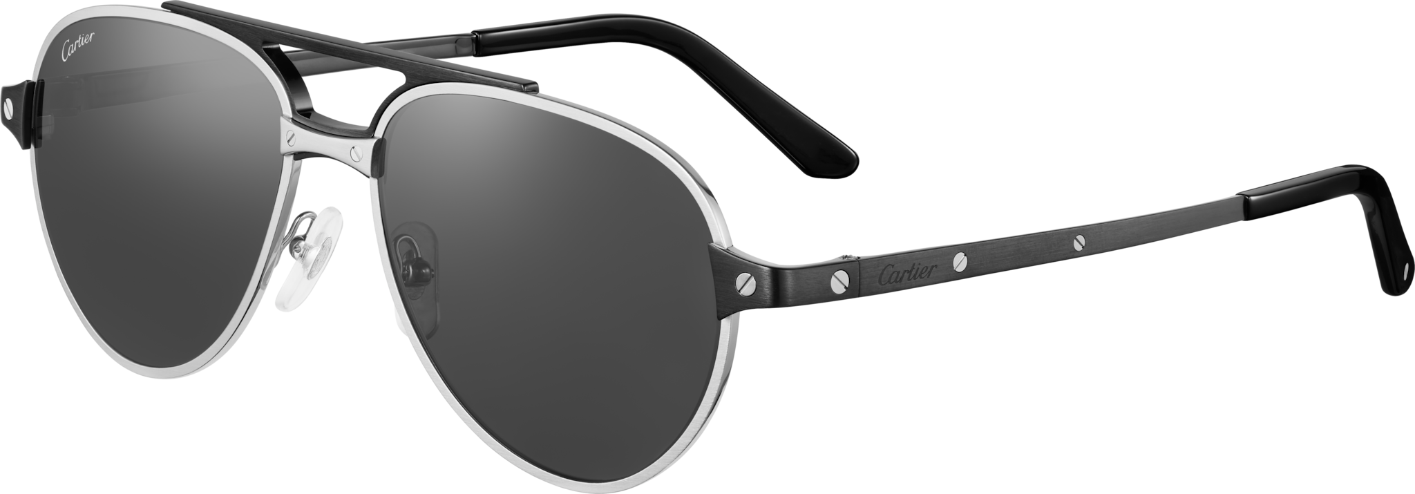 Santos de Cartier太阳眼镜拉丝镀铂饰面金属，黑色镜片