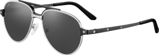 Santos de Cartier Sunglasses Bushed platinum finish metal, black lenses