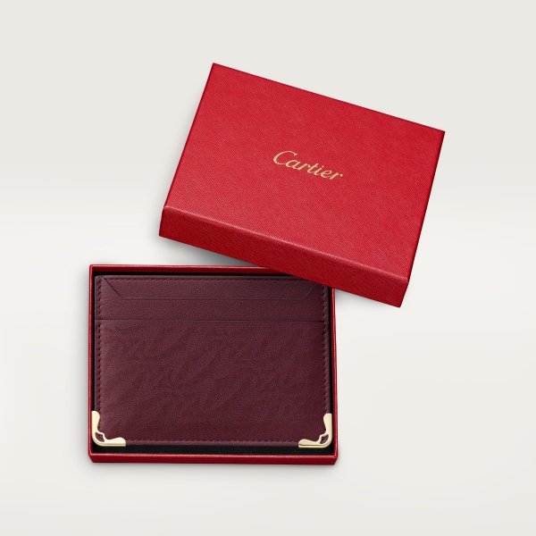 Double card holder, Must de Cartier Burgundy perforated logo calfskin, golden finish