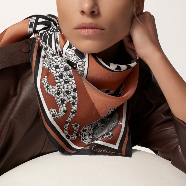 91 scarf, Panthère reissue Caramel silk twill