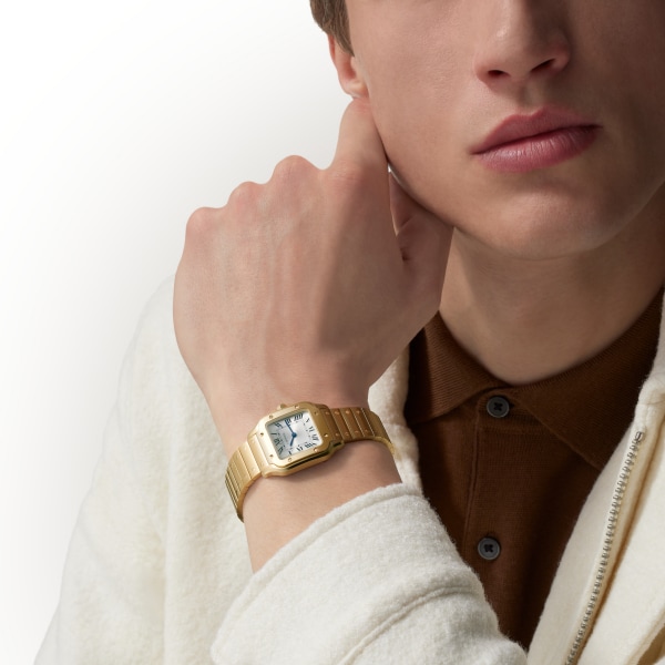 Santos de Cartier watch Small model, quartz movement, yellow gold, interchangeable metal and leather straps