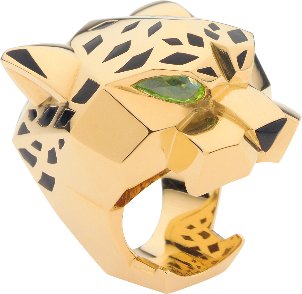 Panthère de Cartier ringYellow gold, lacquer, peridots, onyx