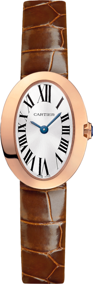 Mini Baignoire watch Mini model, quartz movement, rose gold, leather