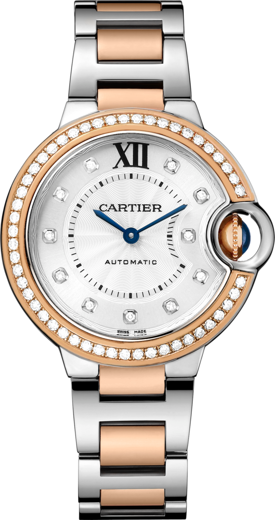 Ballon Bleu de Cartier watch33 mm, mechanical movement with automatic winding, rose gold, steel, diamonds