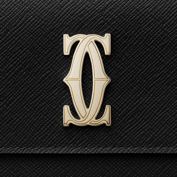 International wallet with flap, C de Cartier Black textured calfskin, golden finish