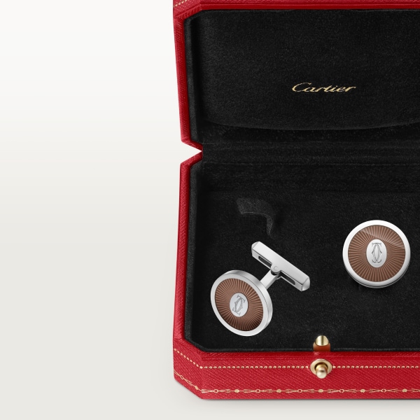 Double C de Cartier cufflinks Sterling silver, palladium finish, translucent brown lacquer