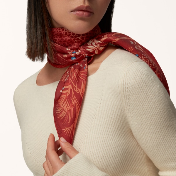 Panthère Faune and Flora 90 scarf Burgundy silk twill