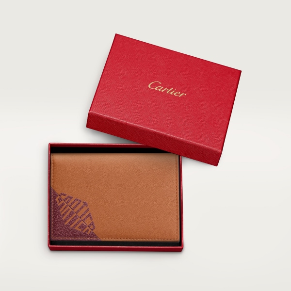 4 credit card holder, Cartier Losange Shadow Caramel-coloured and burgundy calfskin