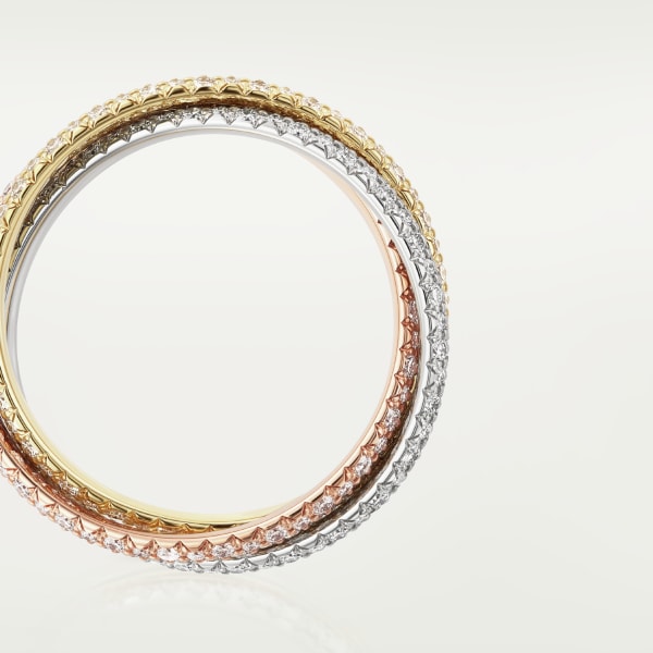 Trinity ring, small model, paved White gold, yellow gold, rose gold, diamonds