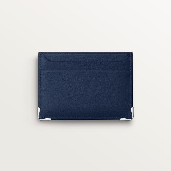 Double card holder, Must de Cartier Navy blue perforated logo calfskin, palladium finish 