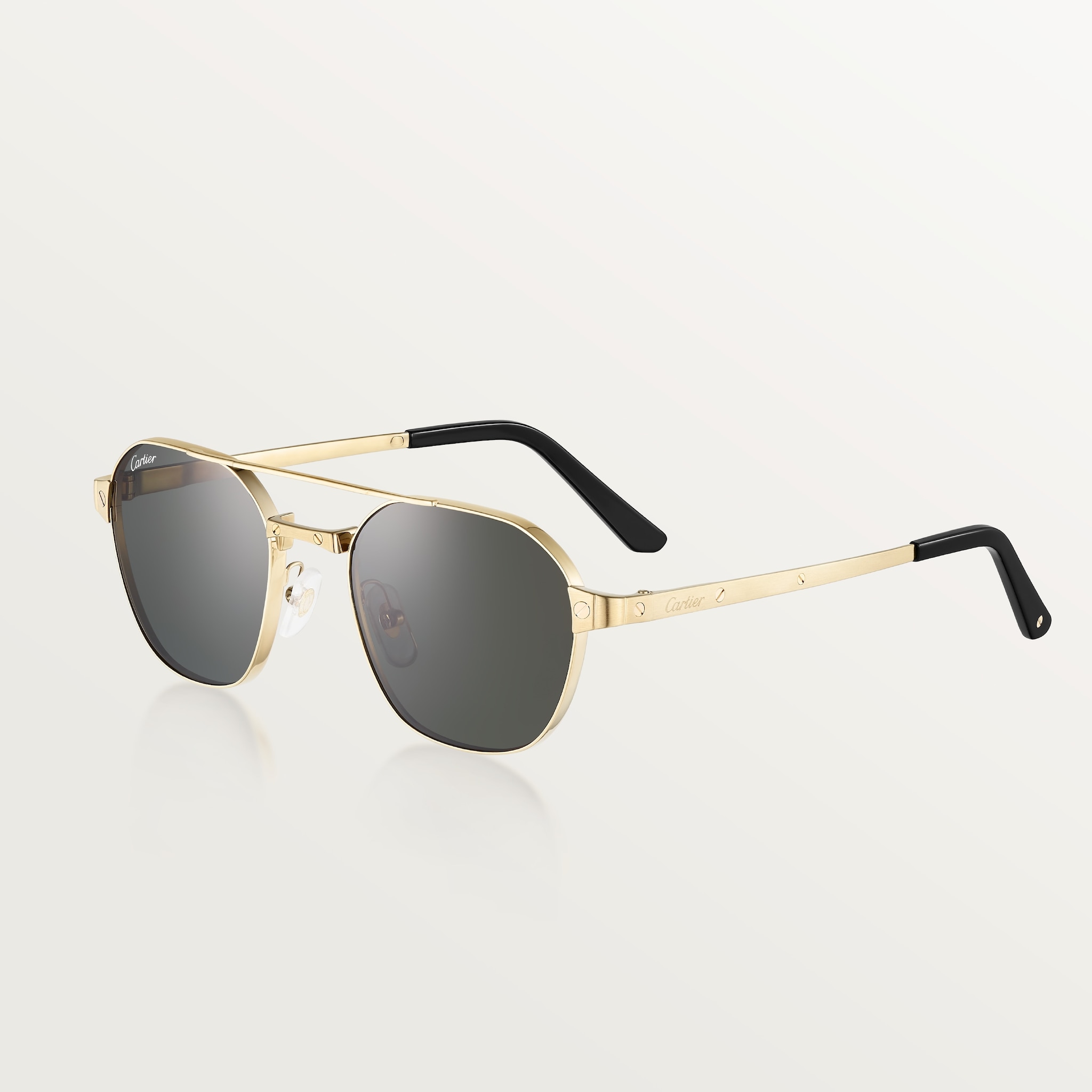 Santos de Cartier SunglassesSmooth and brushed golden-finish metal, black lenses