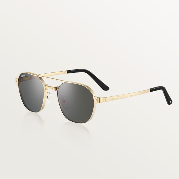 Santos de Cartier Sunglasses Smooth and brushed golden-finish metal, black lenses