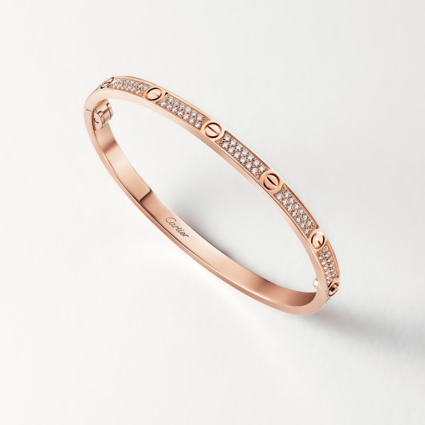 Love bracelet, small model, paved Rose gold, diamonds